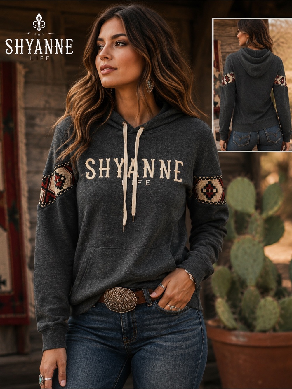 Shyanne Life Hoodie Women XS Gray Southwestern Aztec Embroidered Western Boho C8